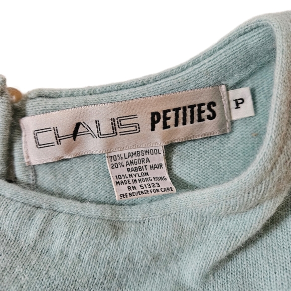 Vintage Chaus Petites Cropped Sweater, Lambs Wool&Rabbit Hair,Light Blue, PSmall - Picture 7 of 8